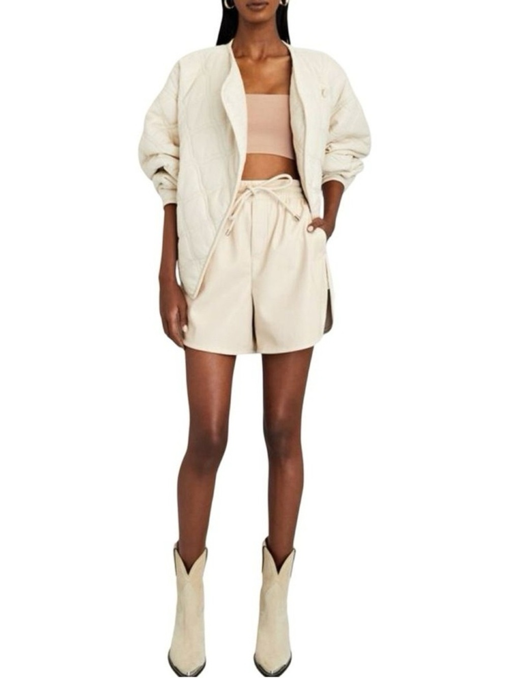 A.L.C. Cream Vegan Leather Ivory Drawstring Shorts Sz XS